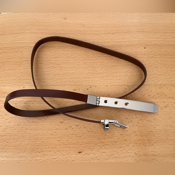 Women’s Michael Kors Skinny Brown Leather With Silver Metal Buckle Waist Belt - Picture 1 of 8